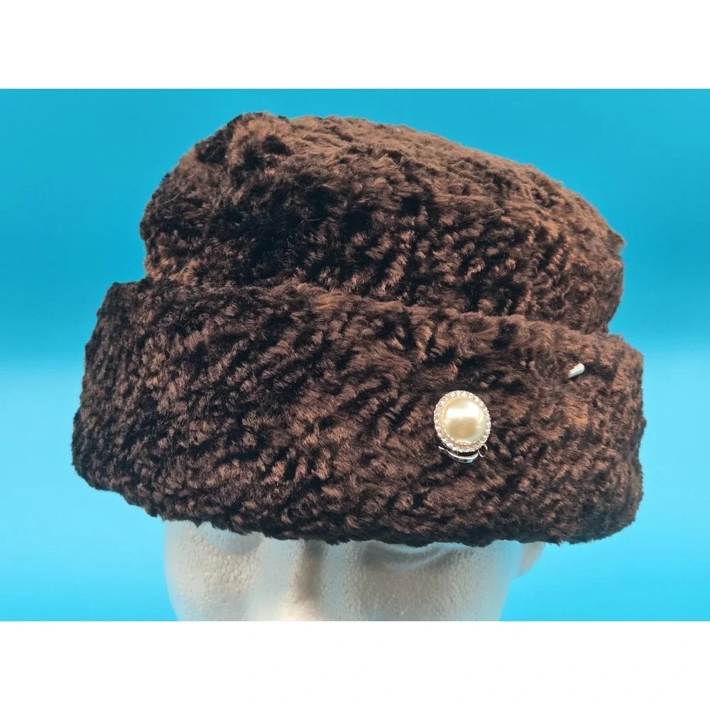 Chapeaux‎ Classiques Fur Blend Hat Brown Canada Viscose Rayonne /w Pin Winter